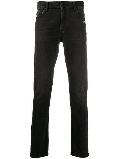 Shop Off-white Logo-print Slim-fit Jeans In Black