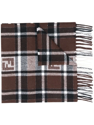 Shop Fendi Check Ff Motif Scarf In Brown