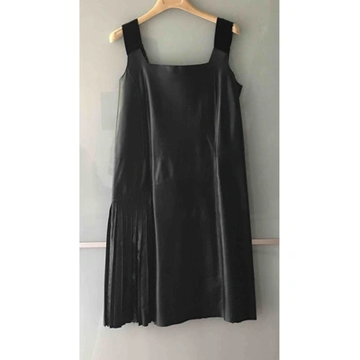 Pre-owned Prada Leather Mid-length Dress In Black