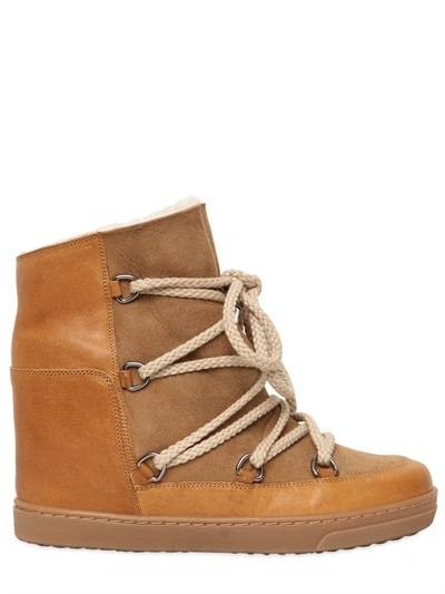 Isabel Marant Nowles Suede Shearling Boots In Camel