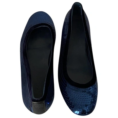 Pre-owned Gucci Blue Glitter Ballet Flats