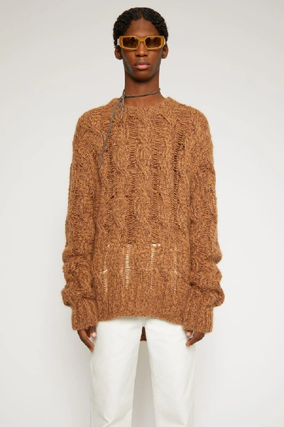 Shop Acne Studios Melange Cable-knit Sweater Brown/burgundy