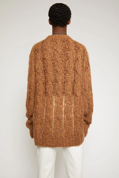 Shop Acne Studios Melange Cable-knit Sweater Brown/burgundy