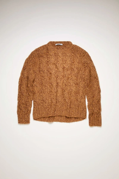 Shop Acne Studios Melange Cable-knit Sweater Brown/burgundy