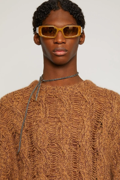 Shop Acne Studios Melange Cable-knit Sweater Brown/burgundy