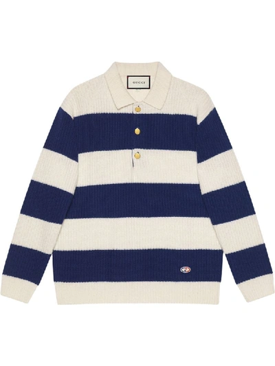 Shop Gucci Gg Patch Knitted Polo Shirt In Blue