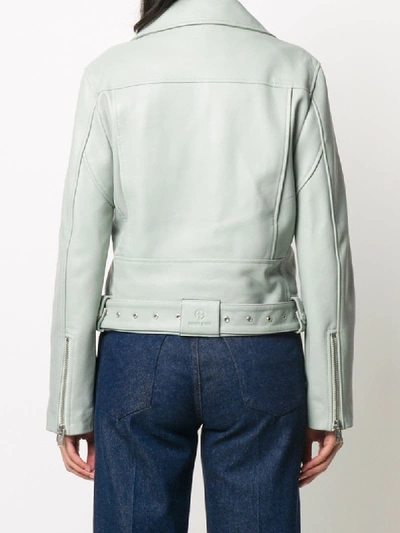 Shop Anine Bing Cropped Biker Jacket In Blue