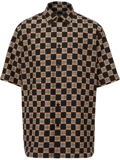 Shop Burberry Short-sleeve Checkered Shirt In Black