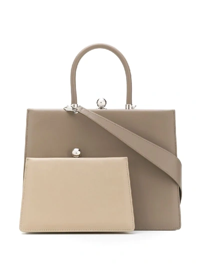 Shop Ratio Et Motus Twin Frame Two-tone Tote In Neutrals