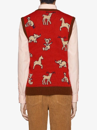 Shop Gucci Logo-intarsia Sweater Vest In Red