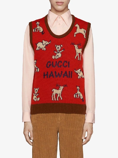 Shop Gucci Logo-intarsia Sweater Vest In Red