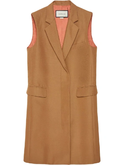 Shop Gucci Single-breasted Long Vest In Neutrals