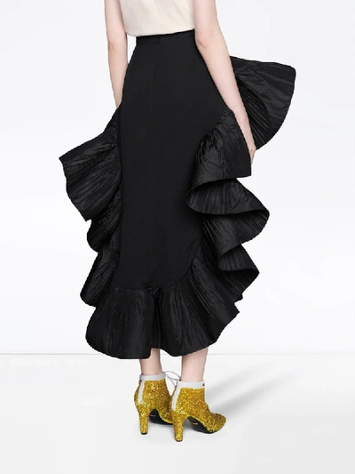 Shop Gucci Ruffled Midi Skirt In Black