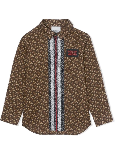 Shop Burberry Monogram Logo Print Cotton Shirt In Brown