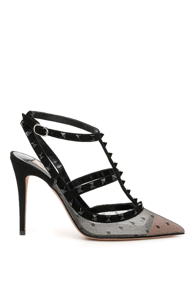 Shop Valentino Lace Rockstud Slingbacks In Nero