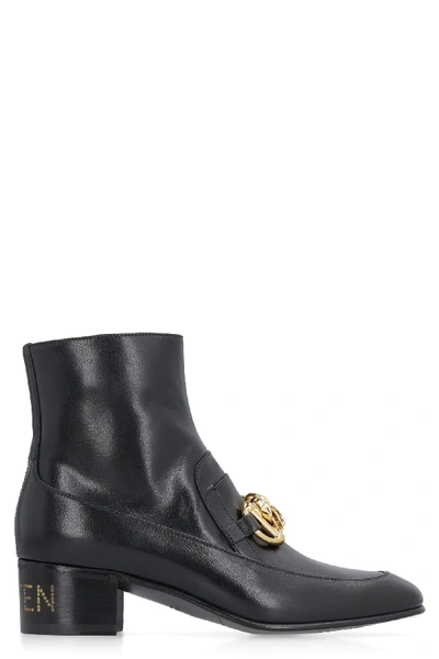 Shop Gucci Leather Ankle Boots In Nero