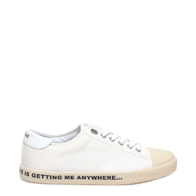 Shop Celine Blank Canvas Sneakers In White