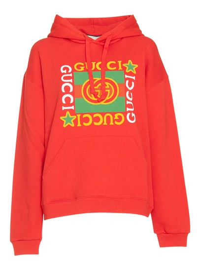 Shop Gucci Hoodie With Logo Star Print In Red