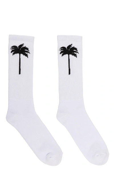 Shop Palm Angels Palm Detail Cotton Socks In White