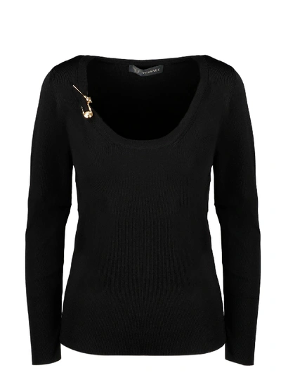 Shop Versace Satefy Pin Sweater In Nero