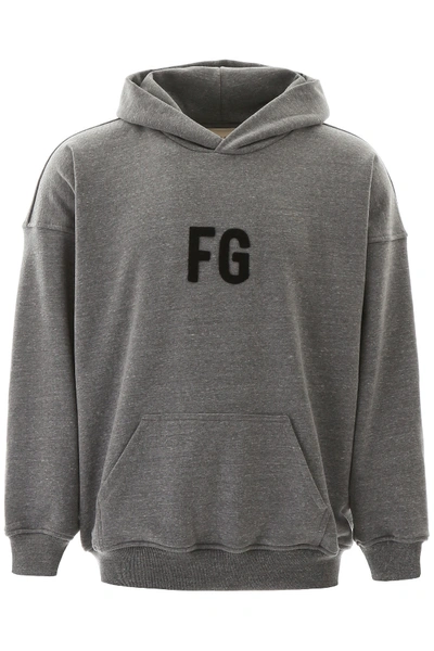 Shop Fear Of God Logo Hoodie In Grey