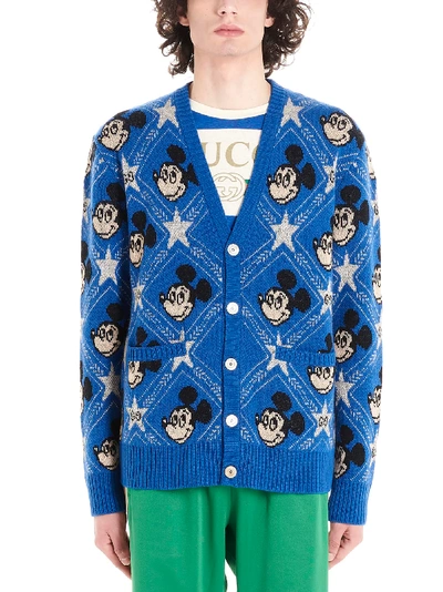 Shop Gucci Micky Mouse Cardigan In Blue