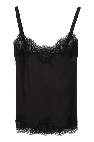 Shop Dolce & Gabbana Lace Trim Silk Top In Nero