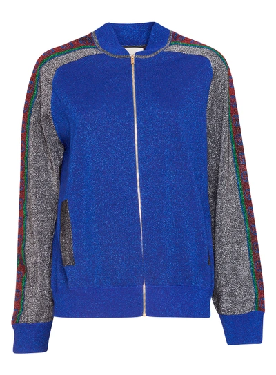 Shop Gucci Wool Lamé Bomber Jacket In Blue