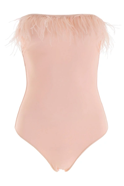 Shop Oseree Swimsuit With Feathers In Pink