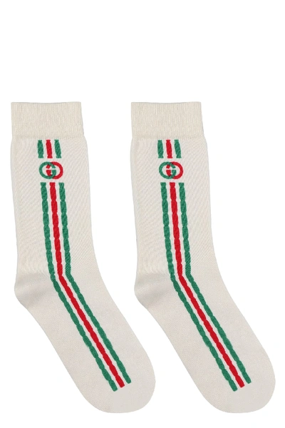 Shop Gucci Logo Cotton Blend Socks In White
