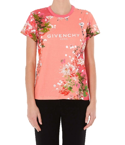 Shop Givenchy Floral Paris Logo Print T-shirt In Pink