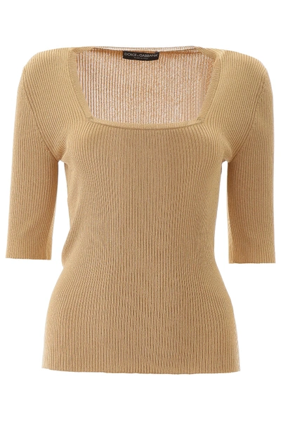 Shop Dolce & Gabbana Lurex Knit Top In Beige