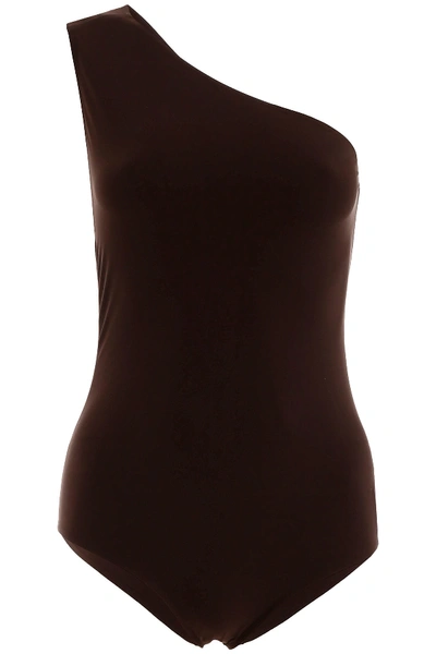 Shop Bottega Veneta One-shoulder Swimsuit In Chocolate (brown)