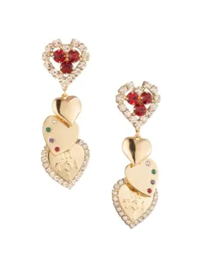 Shop Dannijo Marion Crystal-embellished Heart-shaped Earrings In Gold