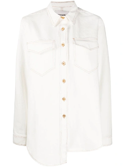 Shop Nanushka Asymmetric Denim Jacket In White