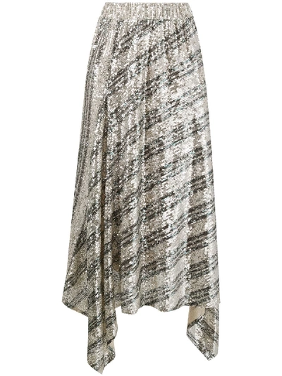 Shop In The Mood For Love Sequin Draped Skirt In Silver
