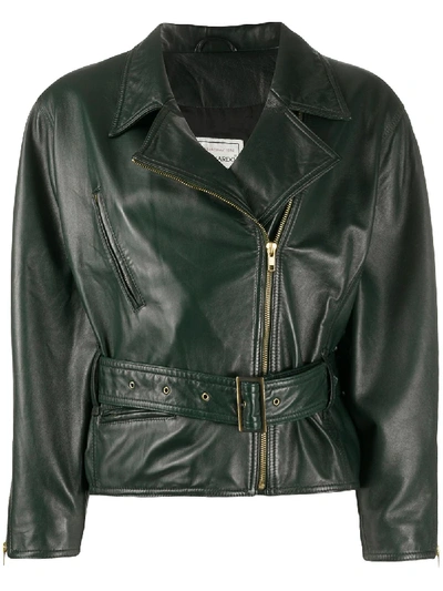 Pre-owned A.n.g.e.l.o. Vintage Cult 1980s Belted Leather Biker Jacket In Green