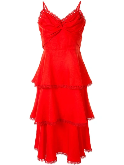 Shop Marchesa Notte Ruffled Midi Dress In Red