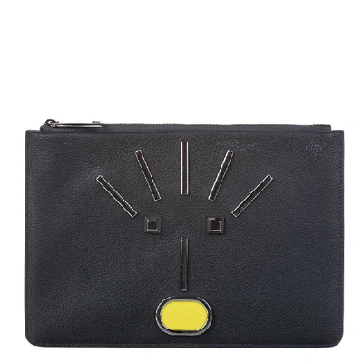 Pre-owned Fendi Black Leather Monster Zip Pouch