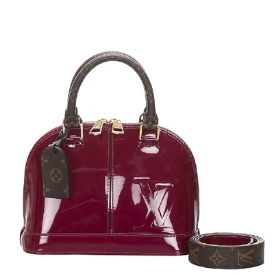 Pre-owned Louis Vuitton Red Vernis Leather Miroir Alma Bb Bag In Brown
