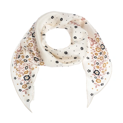 Pre-owned Coach Cream Floral Print Silk Diamond Scarf