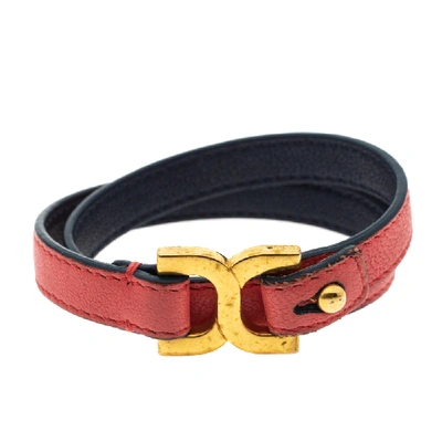 Pre-owned Chloé Coral Leather Double Wrap Bracelet In Red