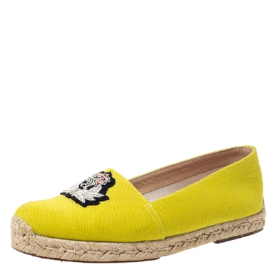 Pre-owned Christian Louboutin Yellow Canvas Gala Embroidered Crest Espadrille Loafers Size 38