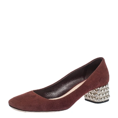 Pre-owned Miu Miu Burgundy Suede Crystal Heel Pumps Size 37