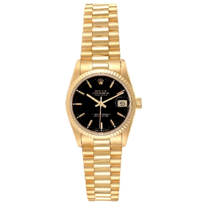 Shop Rolex President Datejust Midsize Black Dial Yellow Gold Ladies Watch 68278 In Not Applicable