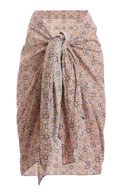 Shop Rujuta Sheth Printed Tie-front Cotton Pareo In Purple