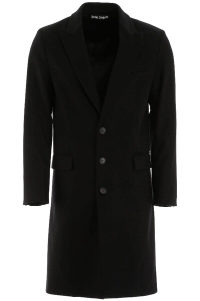 Shop Palm Angels Wool Coat With Logo In Black,white