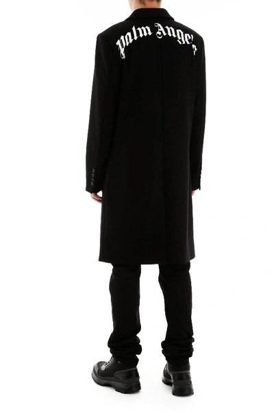 Shop Palm Angels Wool Coat With Logo In Black,white