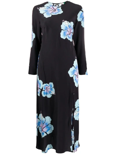 Shop Rixo London Floral Print Long-sleeve Maxi Dress In Blue