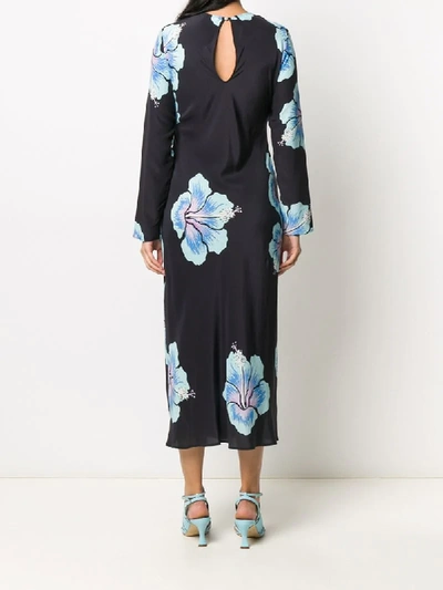 Shop Rixo London Floral Print Long-sleeve Maxi Dress In Blue